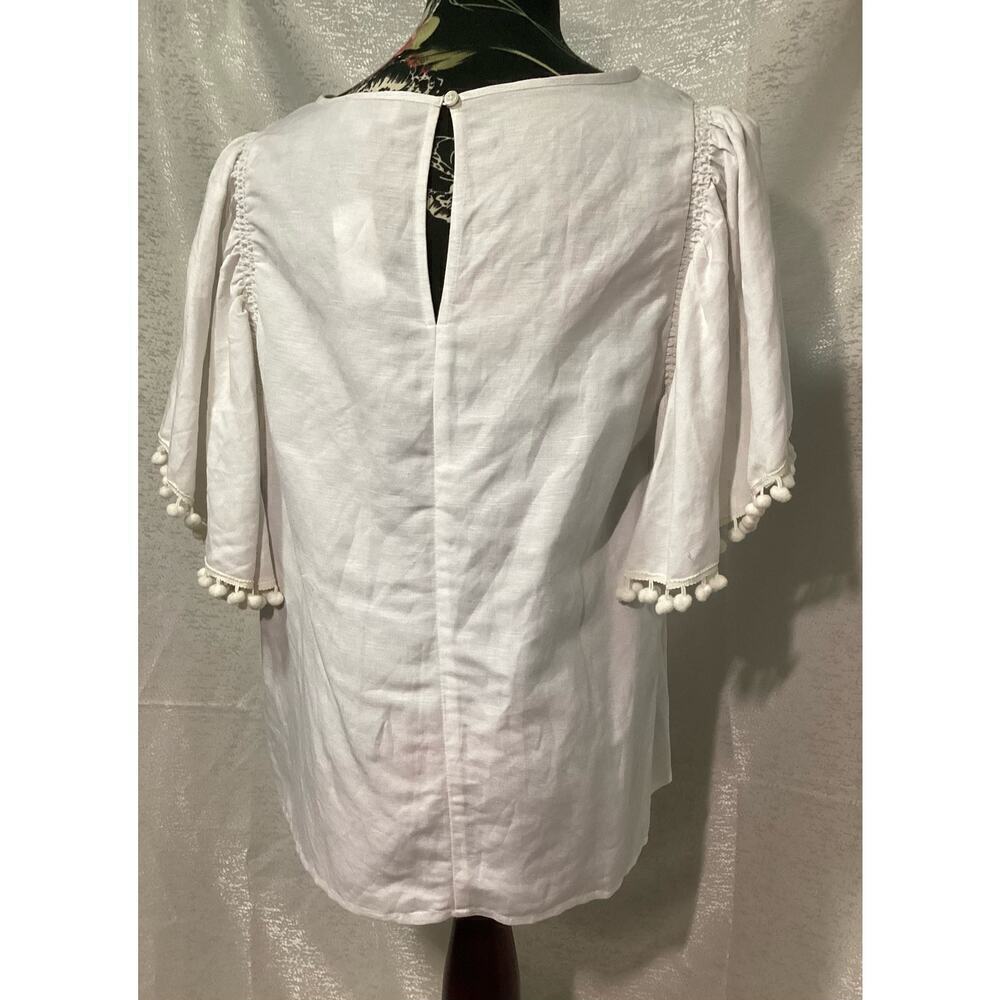 LOFT White Pom-Pom Sleeve Blouse - Picture 2 of 9